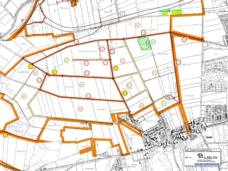 Ausschnitt aus der Karte zum Wege- und Gewässerplan (4. Planänderung)