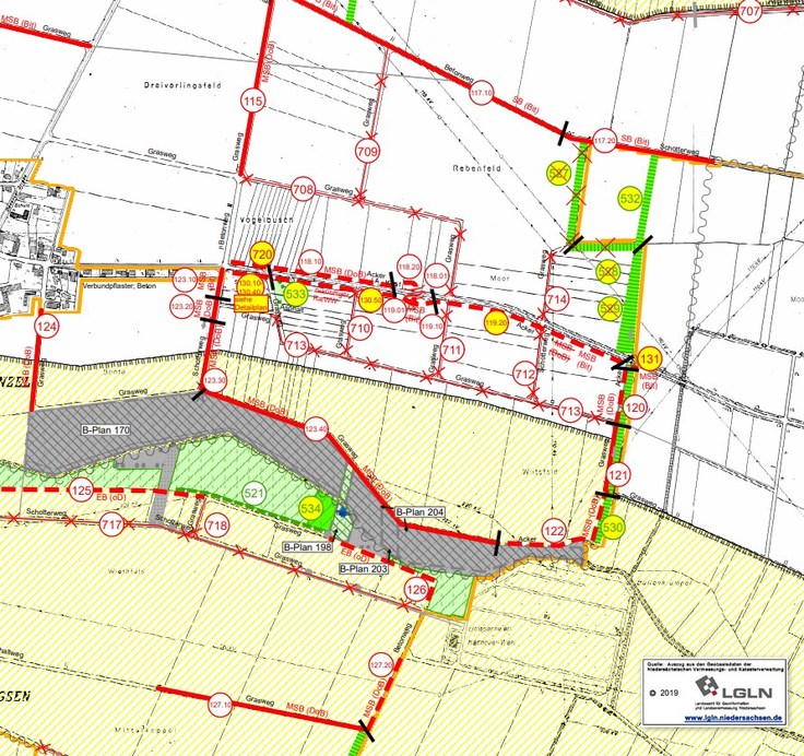 Ausschnitt aus der Karte zum Plan nach § 41 FlurbG (3. Planänderung)