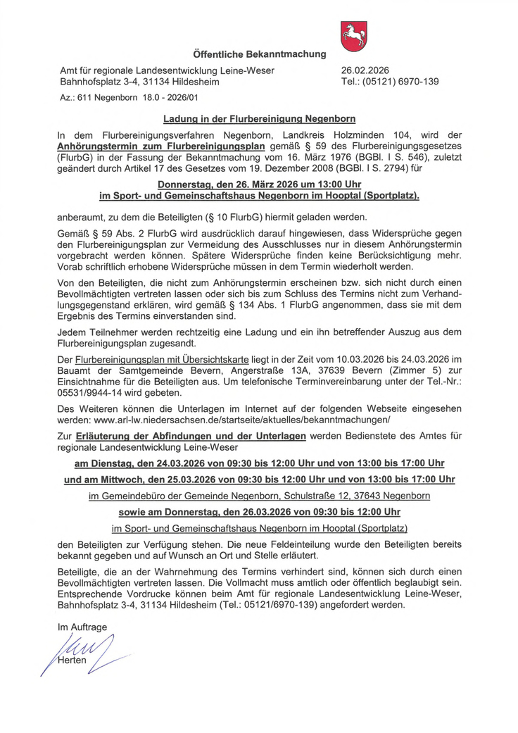 Ladung zum Anhörungstermin -Flurbereinigungsplan-